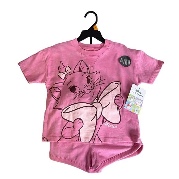 The Aristocats Marie Toddler Girl Washed Crewneck Top and Short Set 4T Pink New - Picture 1 of 6